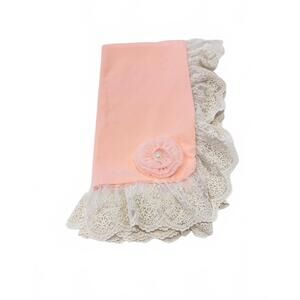 NEW HAUTE BABY baby blanket with lace trim in peach